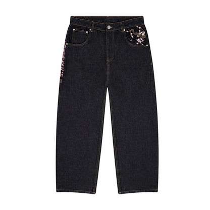 Jeans brodé fleur de cerisier
