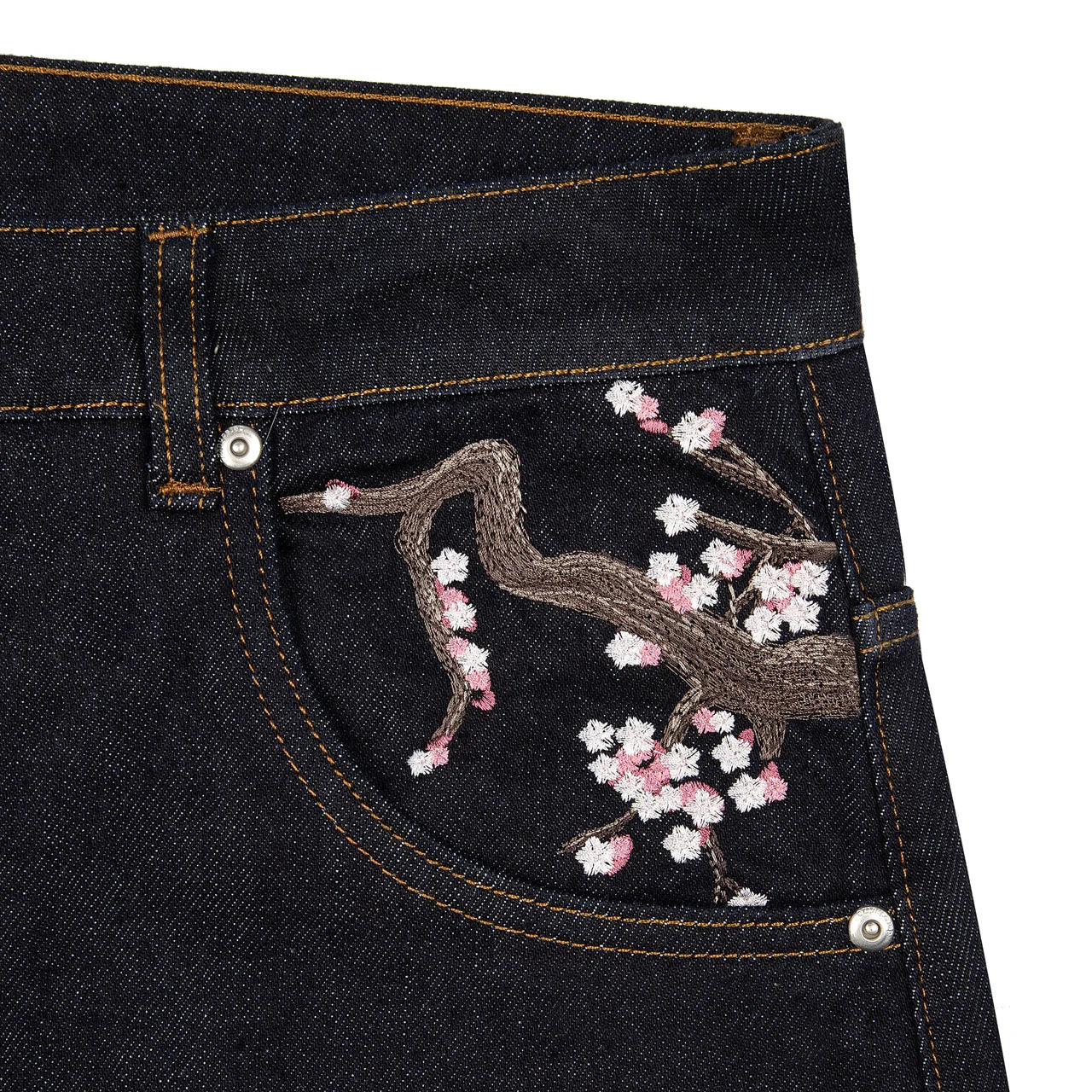Jeans brodé fleur de cerisier