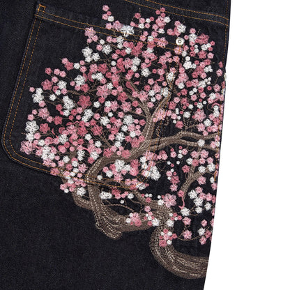 Jeans brodé fleur de cerisier